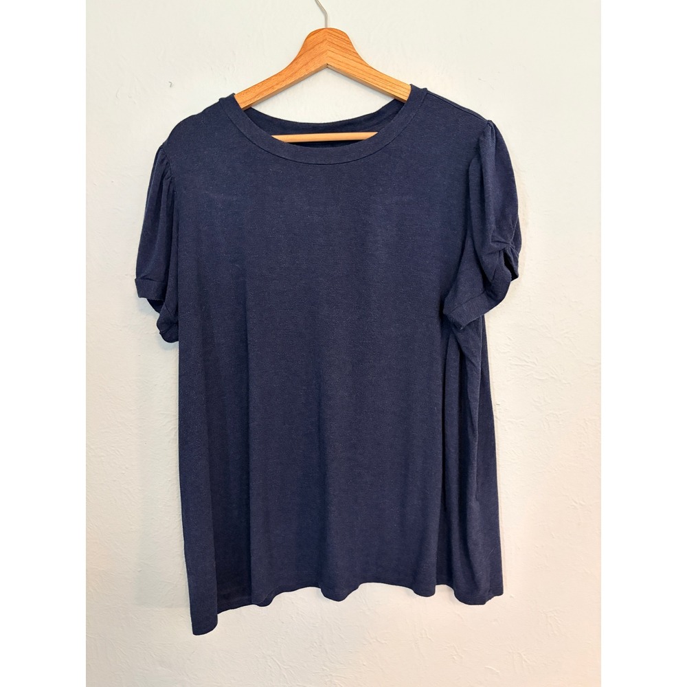 Market & Spruce Navy Puff Sleeve Top 1X Soft Knit Casual Work Vacation Blouse